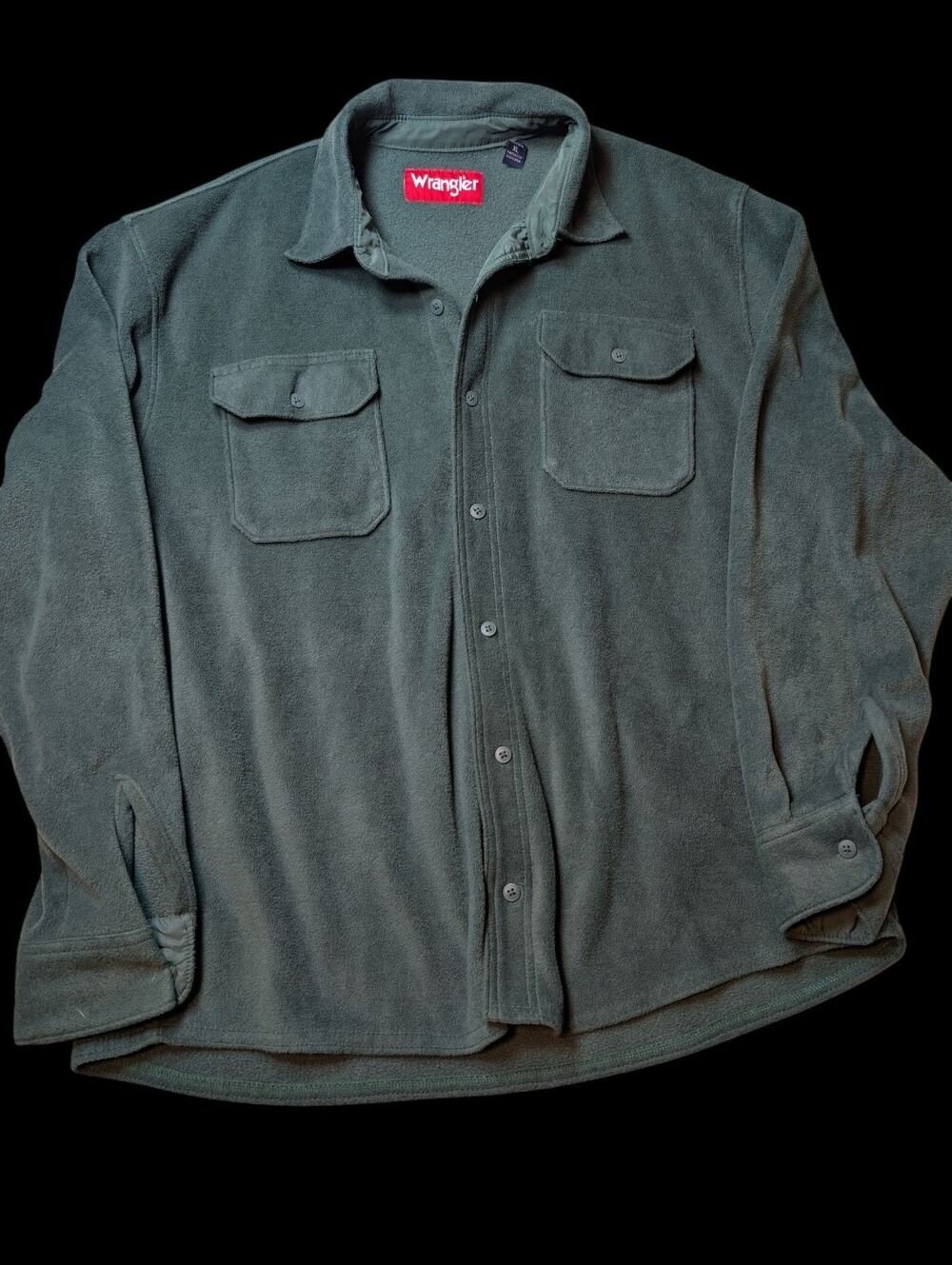 Wrangler Mens XL Vintage Long Sleeve Zip-Up Fleece Button Up Flannel Shirt Green